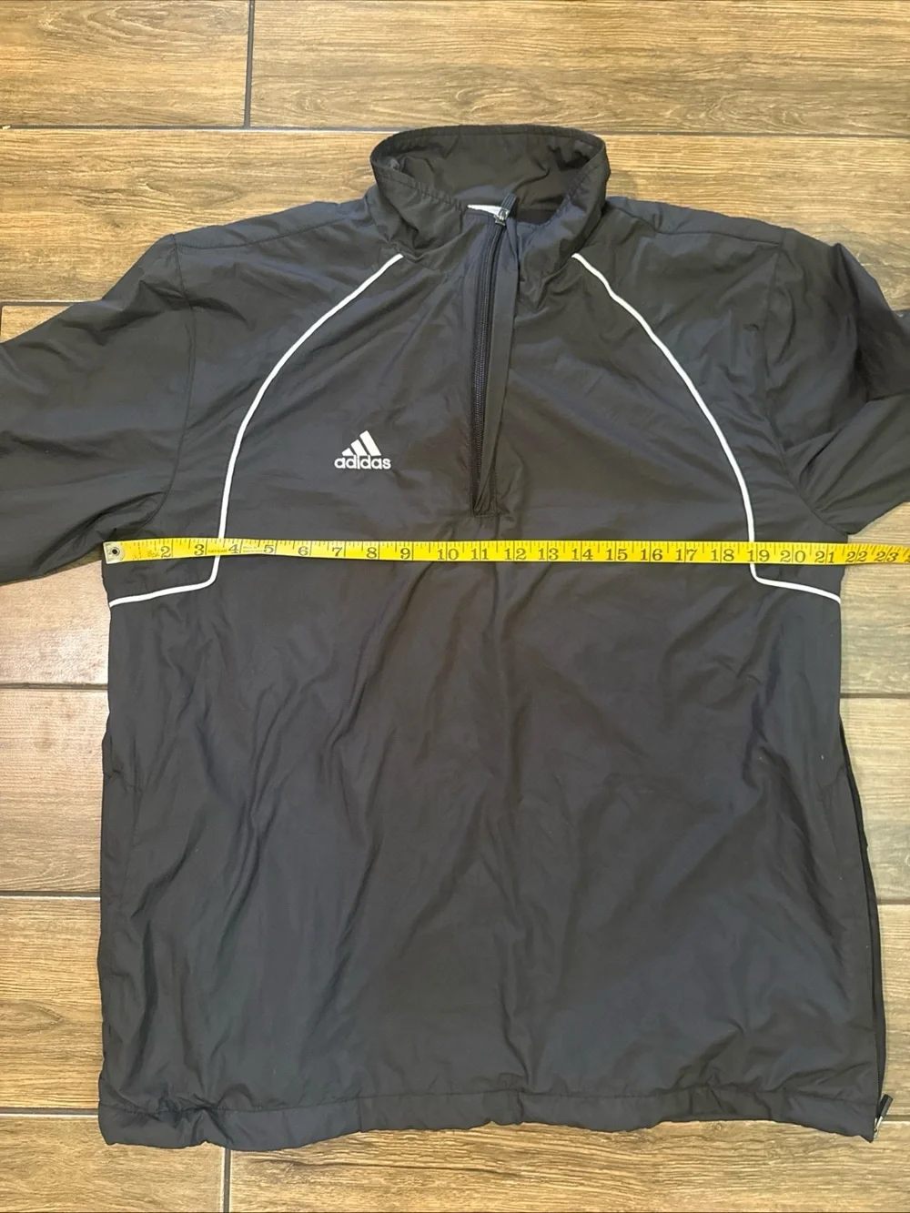 Y2K Adidas black windbreaker jacket with white stripes on back Size Small
